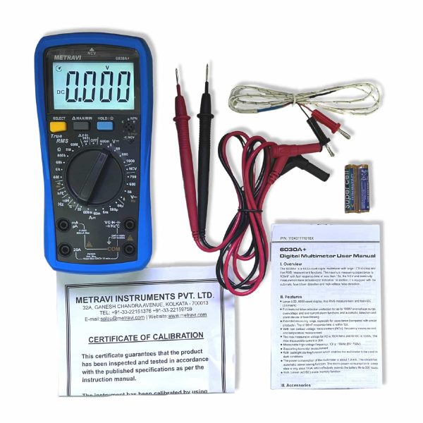 Metravi 6030A+ Digital TRMS Multimeter product kit with accessories