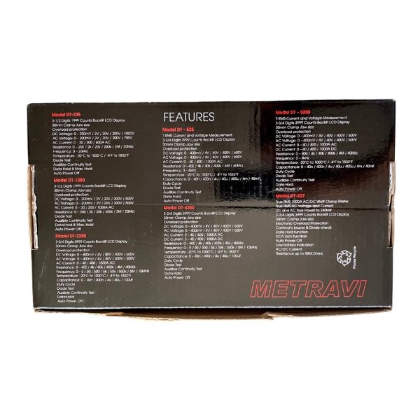 Metravi DT-4250 Digital ACDC Clamp Meter box packing and specifications