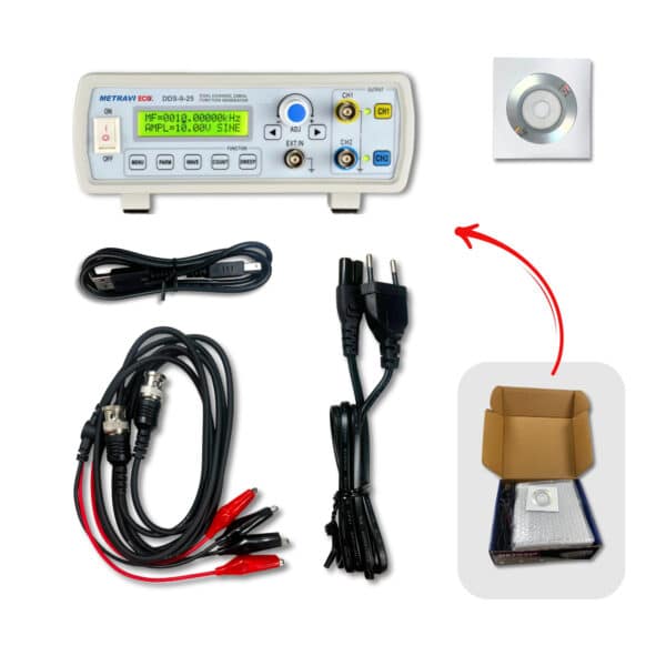 Metravi Eco DDS-9-25 DDS Function Generator product kit and accessories