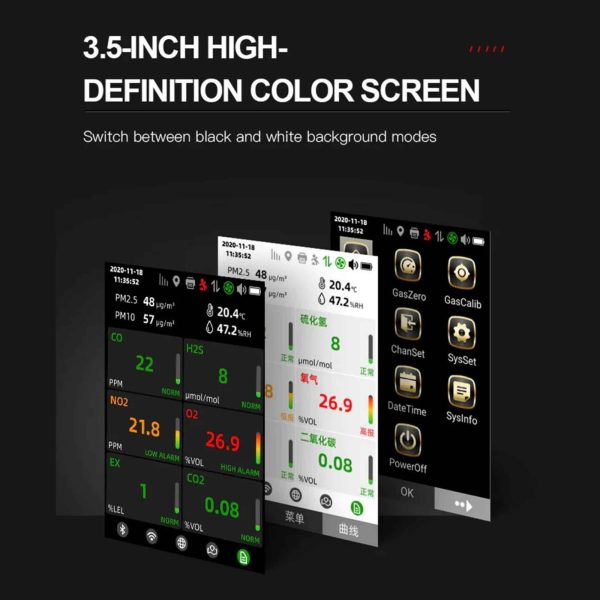 Metravi GD-09-6M Six in One Multi Gas Detector has a bright and large coloured screen for user friendly display