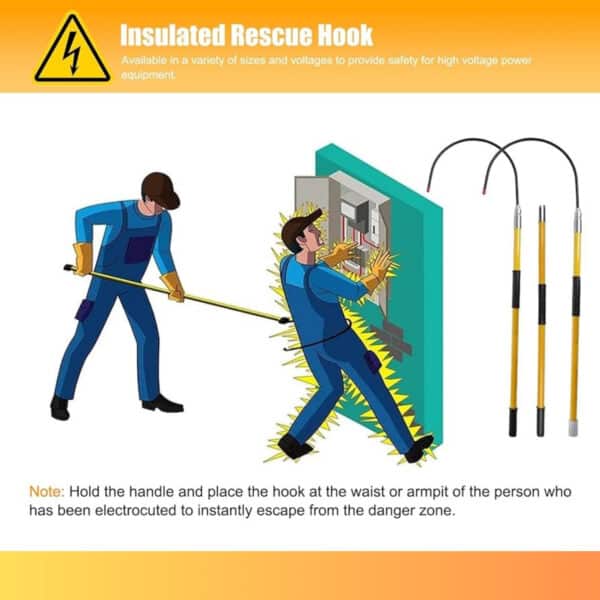 Metravi HVIRH High Voltage Insulated Rescue Hooks are useful safety tools in case of electrocution incidents