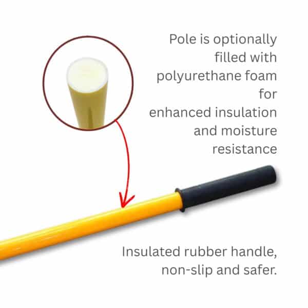 Metravi HVIRH High Voltage Insulated Rescue Hooks come with epoxy resin fibreglass poles are filled with PuF for extra insulation and moisture resistance