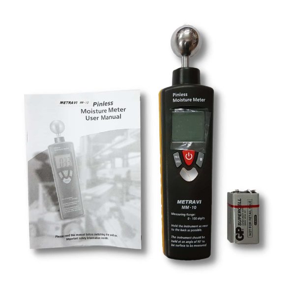 Metravi MM-10 Digital Pinless Moisture Meter product kit and accessories