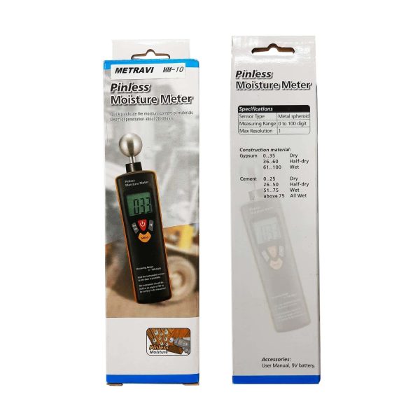 Metravi MM-10 Digital Pinless Moisture Meter product kit and accessories