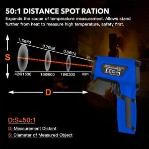 Metravi MT-12 Non-contact Industrial Infrared Thermometer has a 50 to 1 distance to spot ratio