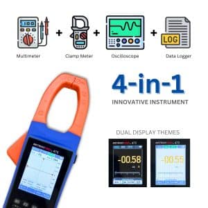 Metravi PRO 475 TRMS ACDC Clamp Meter with Oscilloscope and Datalogger Orange is a 4 in 1 instrument