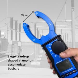Metravi Pro Solar-5 TRMS AC DC Clamp Meter New has a large teardrop shaped clamp to accomodate busbars too