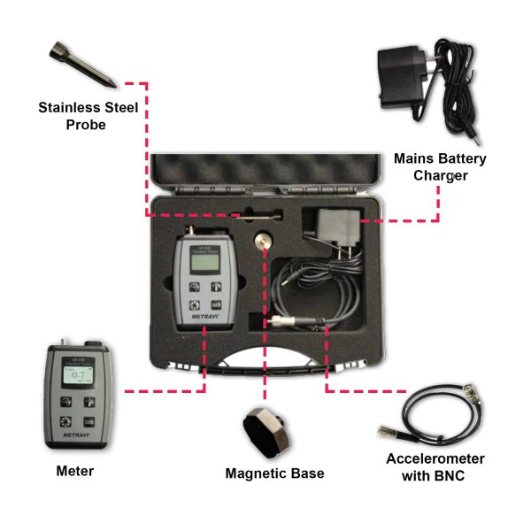 Metravi VT-150 Vibration Tester with Bearing Condition Analyser product kit and accessories